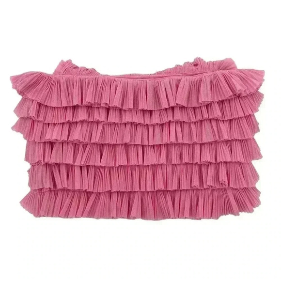 Item Ditto Pink Strapless Layered Ruffle Crop Top Size Small - Picture 5 of 8
